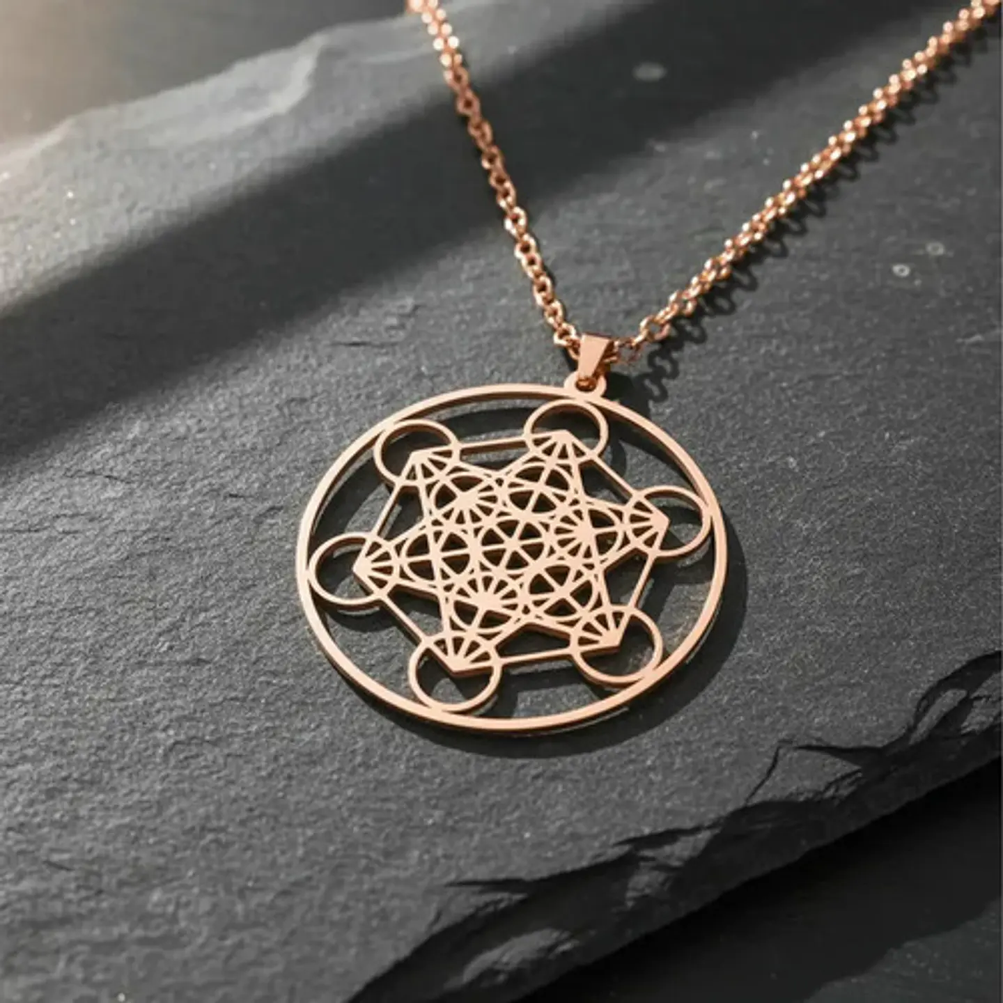 Collar De Acero Para Hombre Mujer Dije Cubo Metatrón Sagrado 16