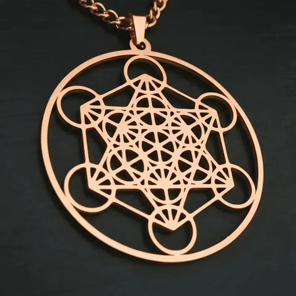 Collar De Acero Para Hombre Mujer Dije Cubo Metatrón Sagrado 18