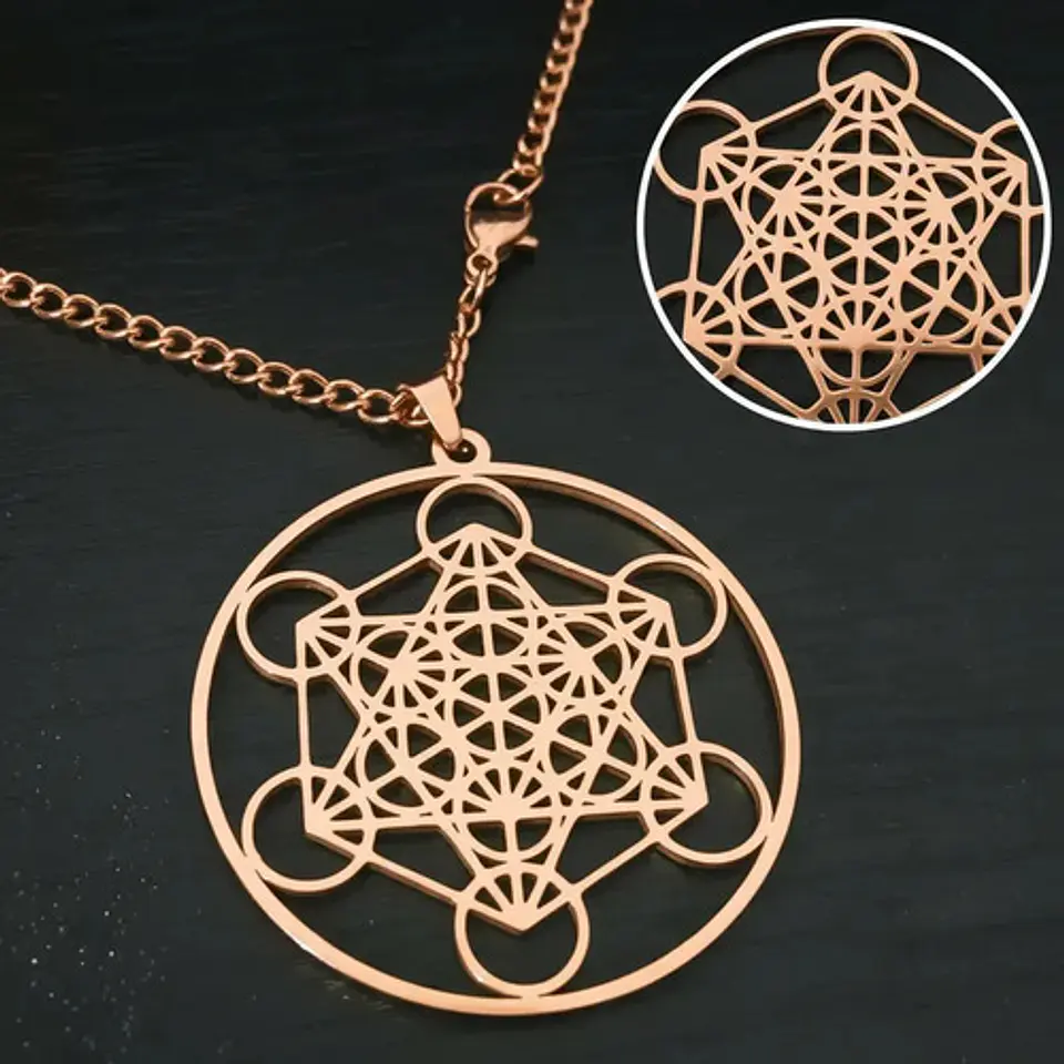 Collar De Acero Para Hombre Mujer Dije Cubo Metatrón Sagrado 19