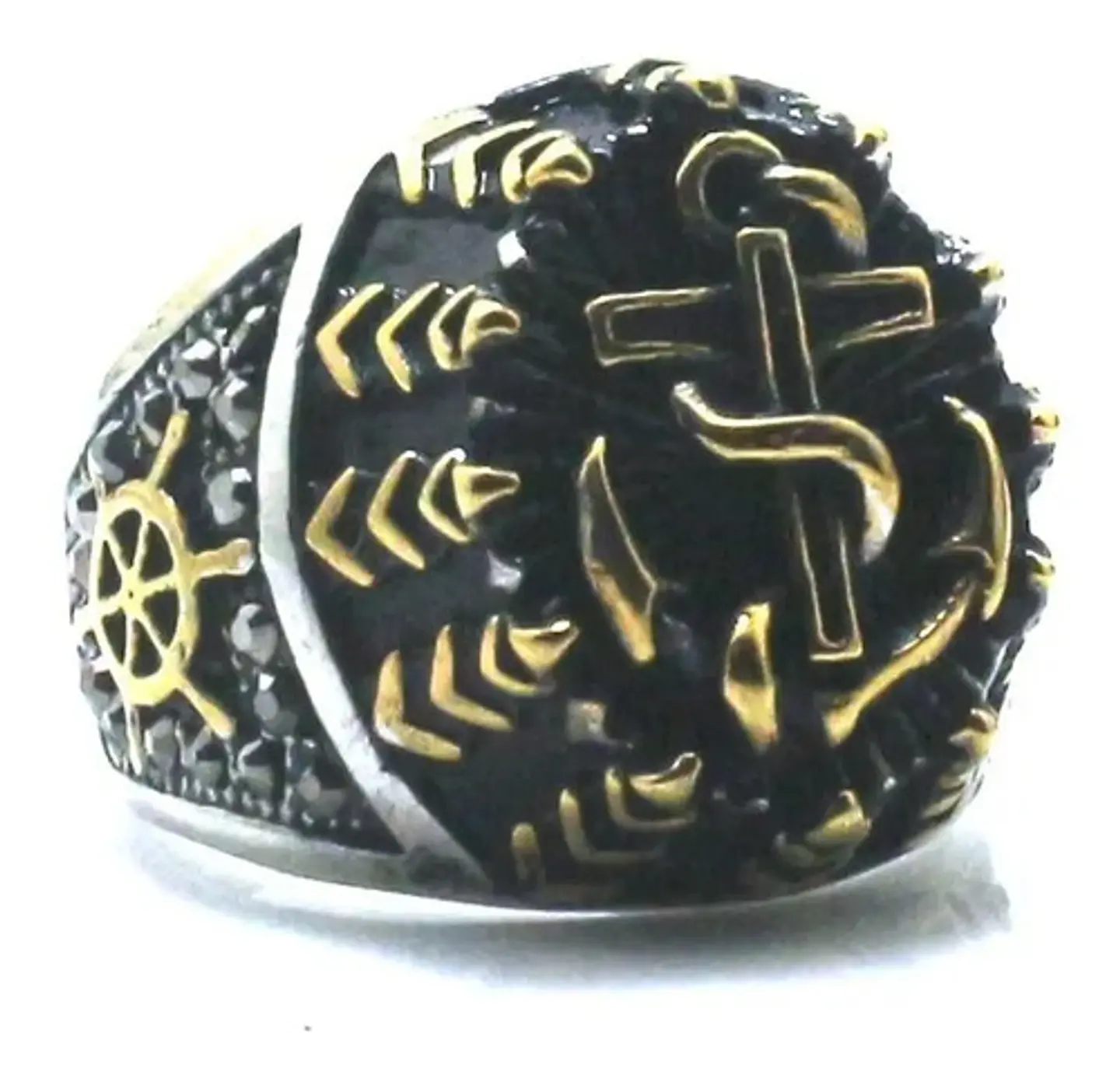 Anillo Militar Ancla Marina Plateado Acero Inoxidable Hombre 1