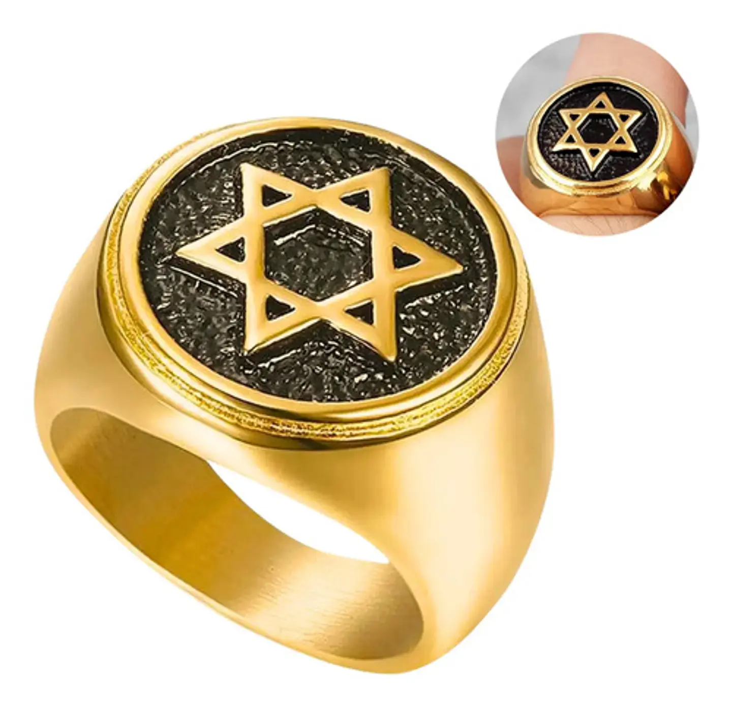 Anillo Estrella De David Color Plata Acero Inoxidable Hombre 1