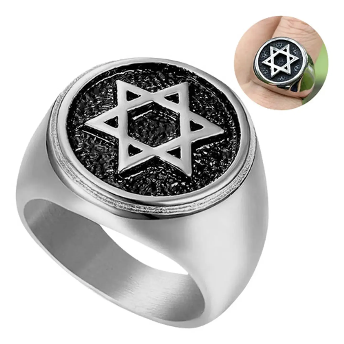 Anillo Estrella De David Color Plata Acero Inoxidable Hombre 8