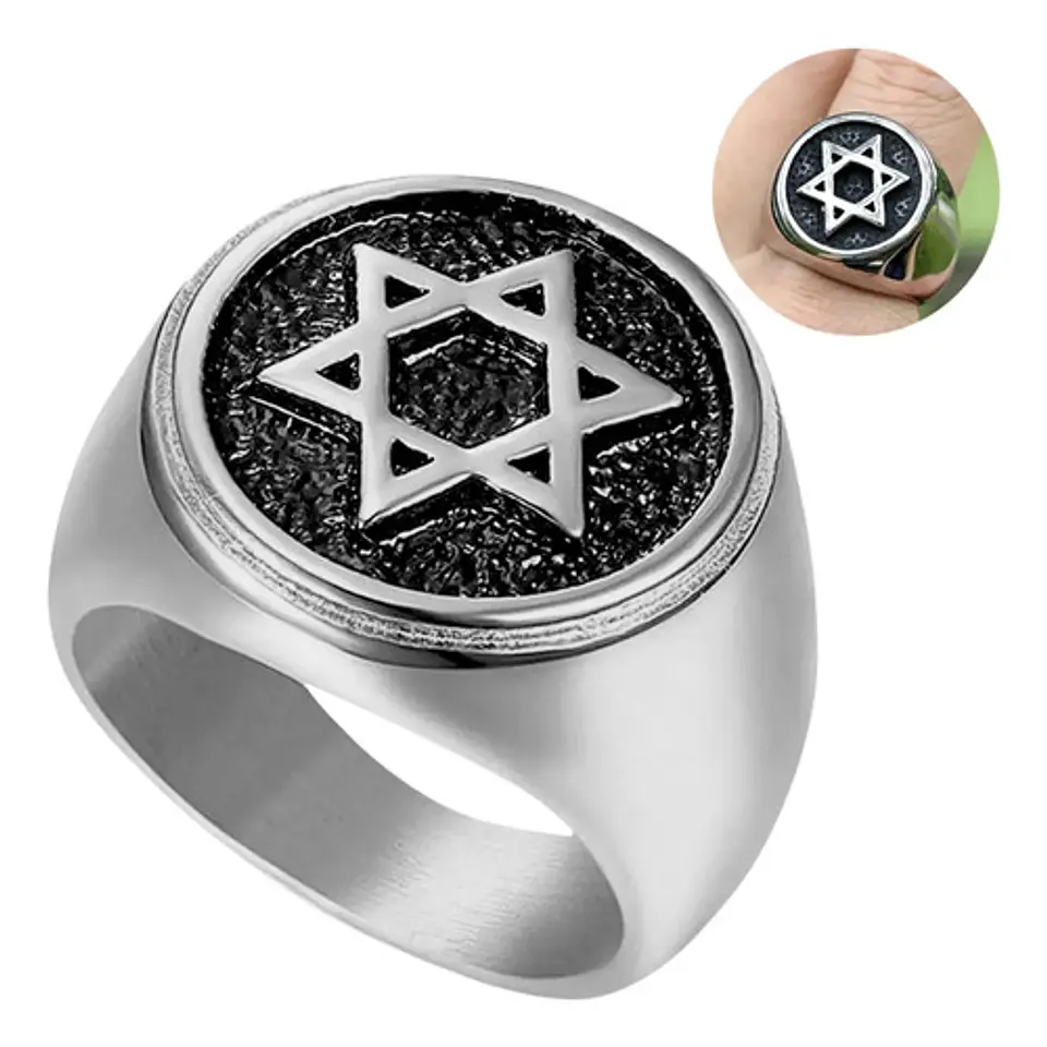 Anillo Estrella De David Color Plata Acero Inoxidable Hombre 8