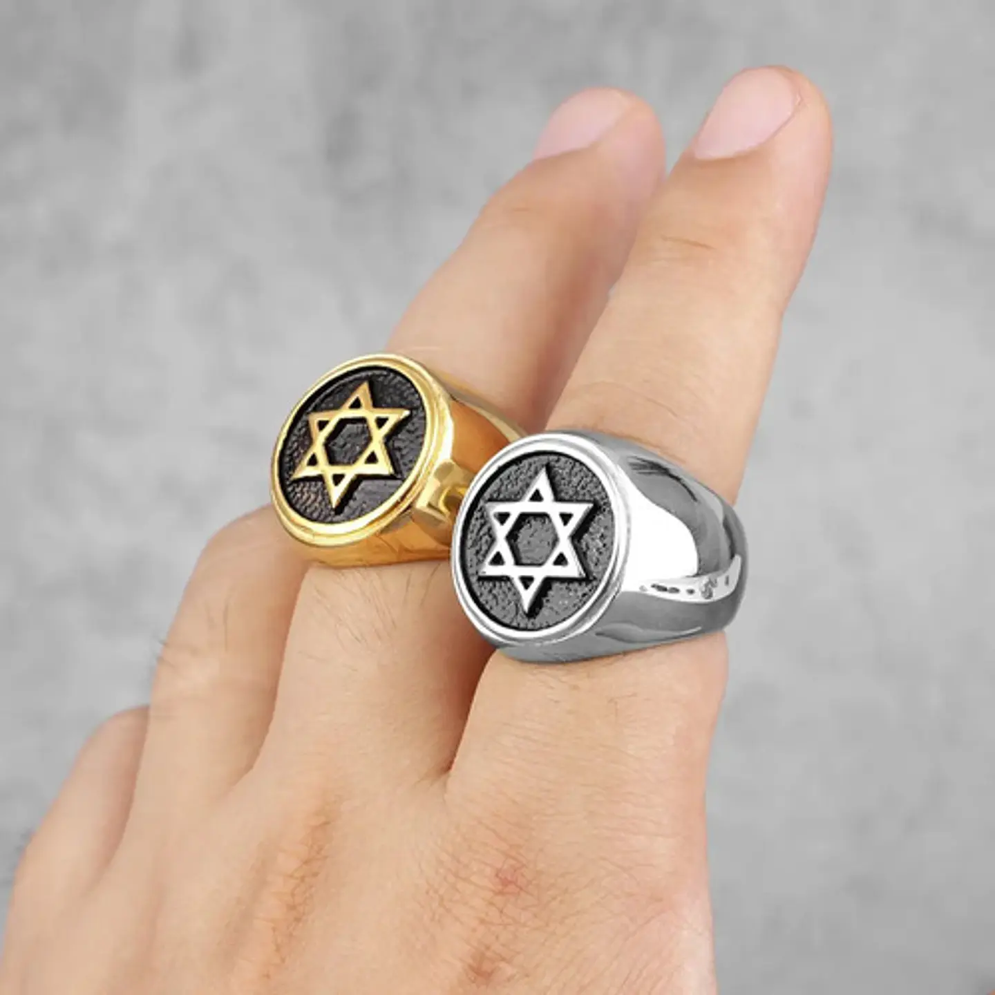 Anillo Estrella De David Color Plata Acero Inoxidable Hombre 12