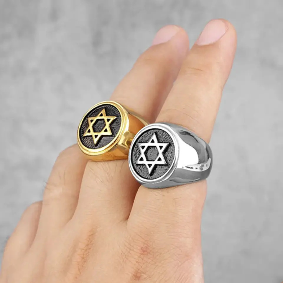 Anillo Estrella De David Color Plata Acero Inoxidable Hombre 12