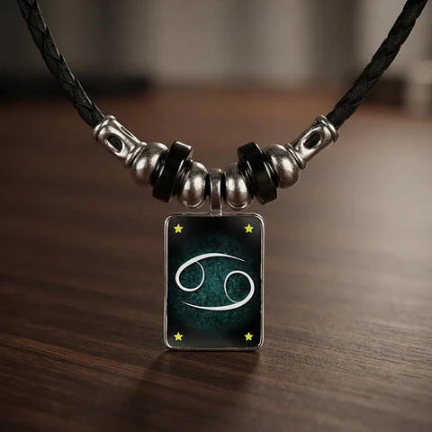 Collar Cuero Signos Zodiacales Brilla En La Oscuridad Hombre