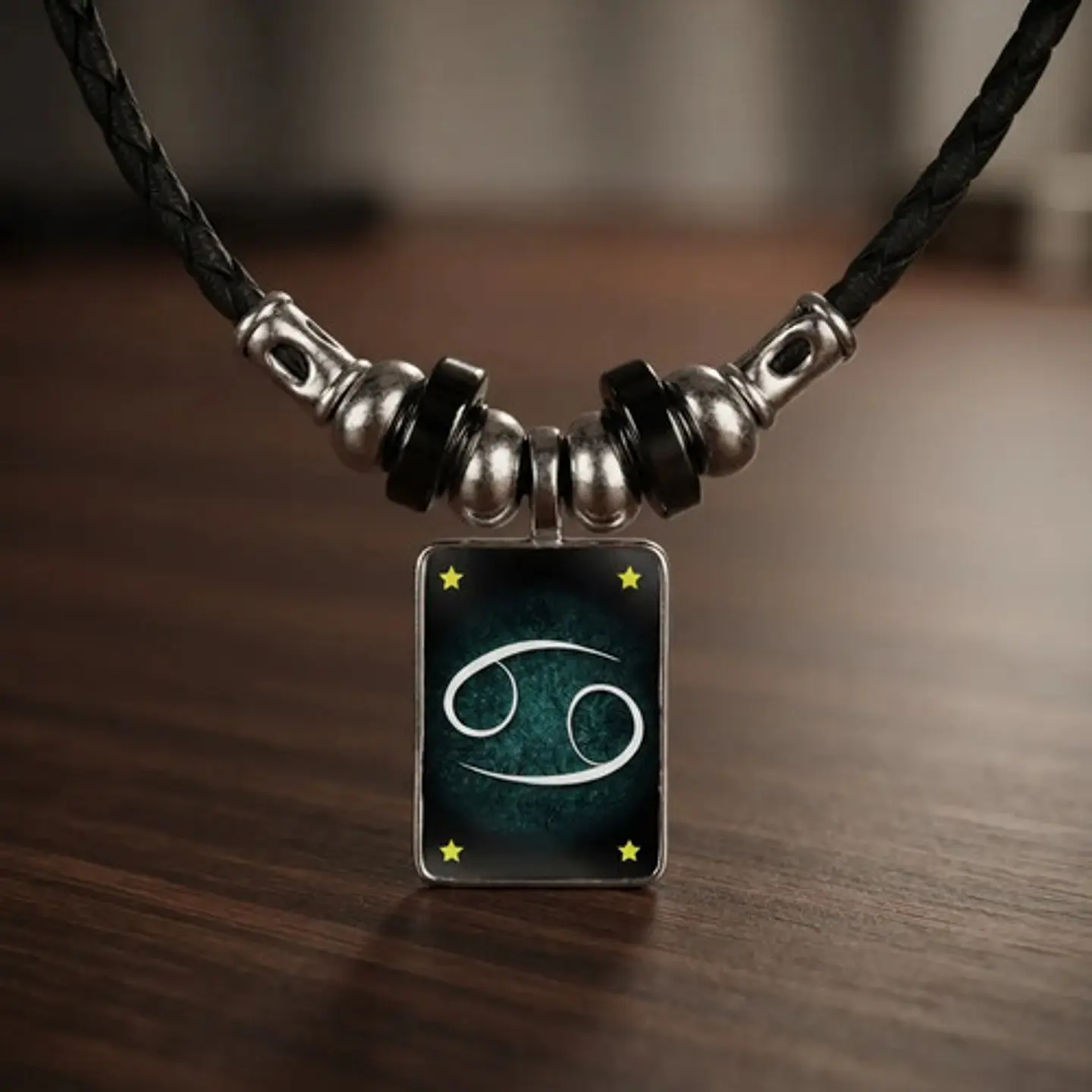 Collar Cuero Signos Zodiacales Brilla En La Oscuridad Hombre 1