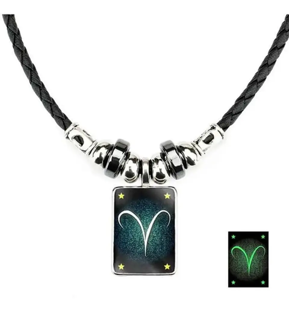 Collar Cuero Signos Zodiacales Brilla En La Oscuridad Hombre 2