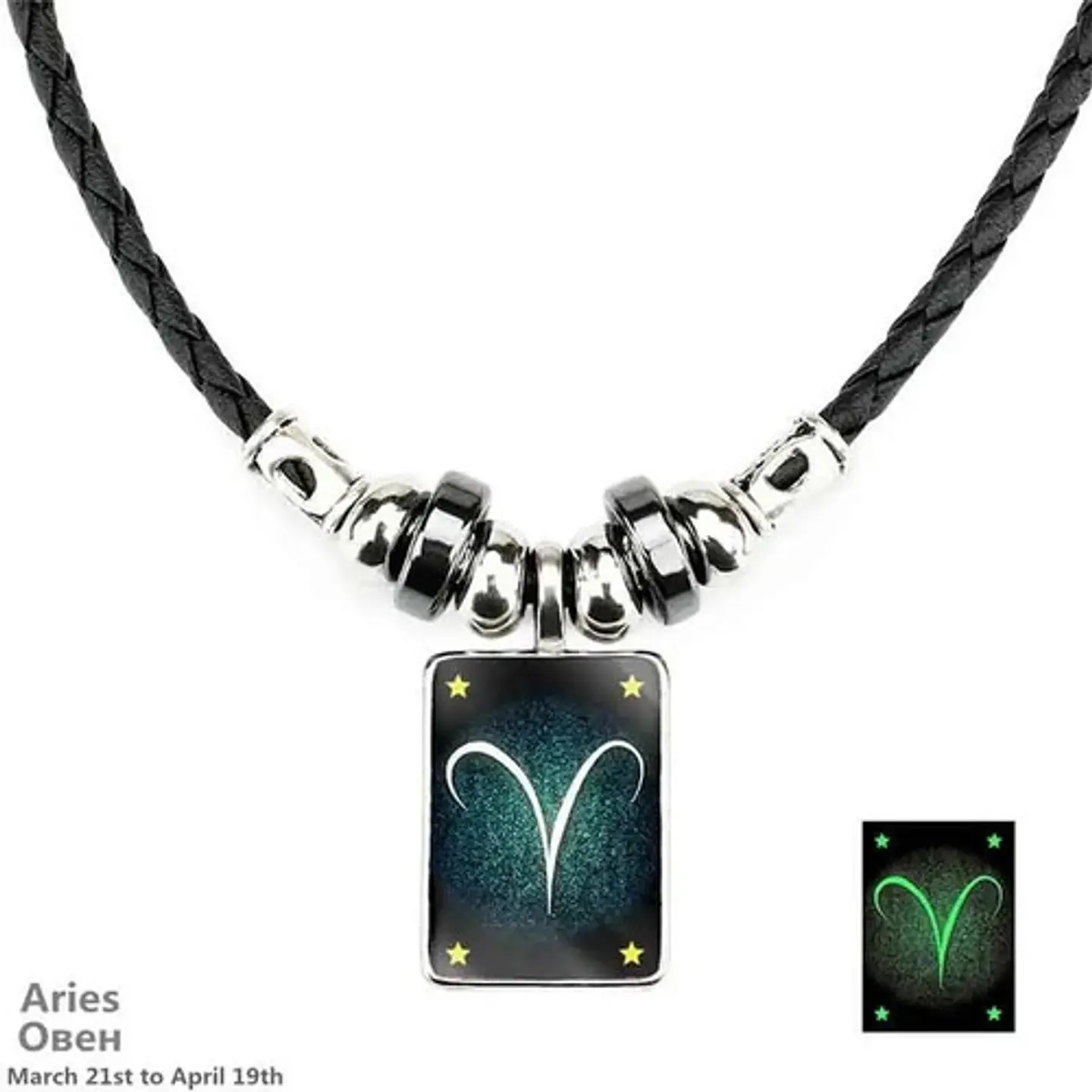 Collar Cuero Signos Zodiacales Brilla En La Oscuridad Hombre 3
