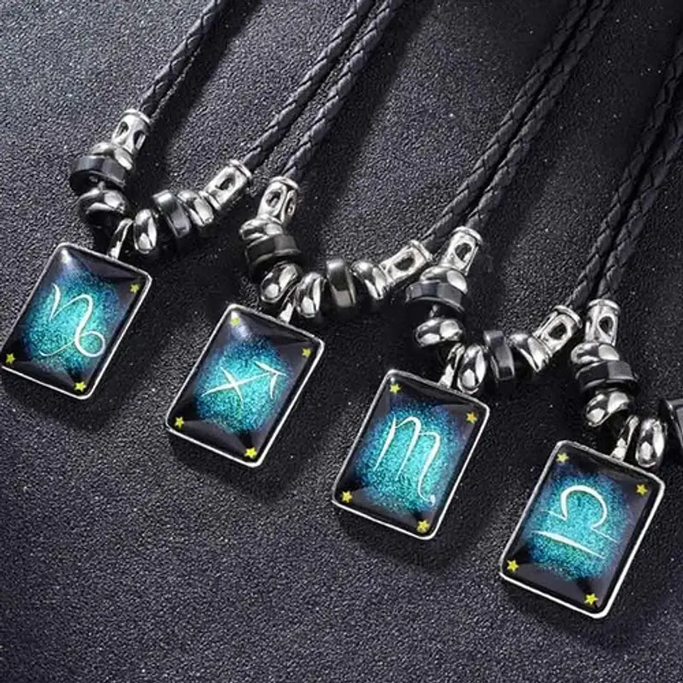 Collar Cuero Signos Zodiacales Brilla En La Oscuridad Hombre 8