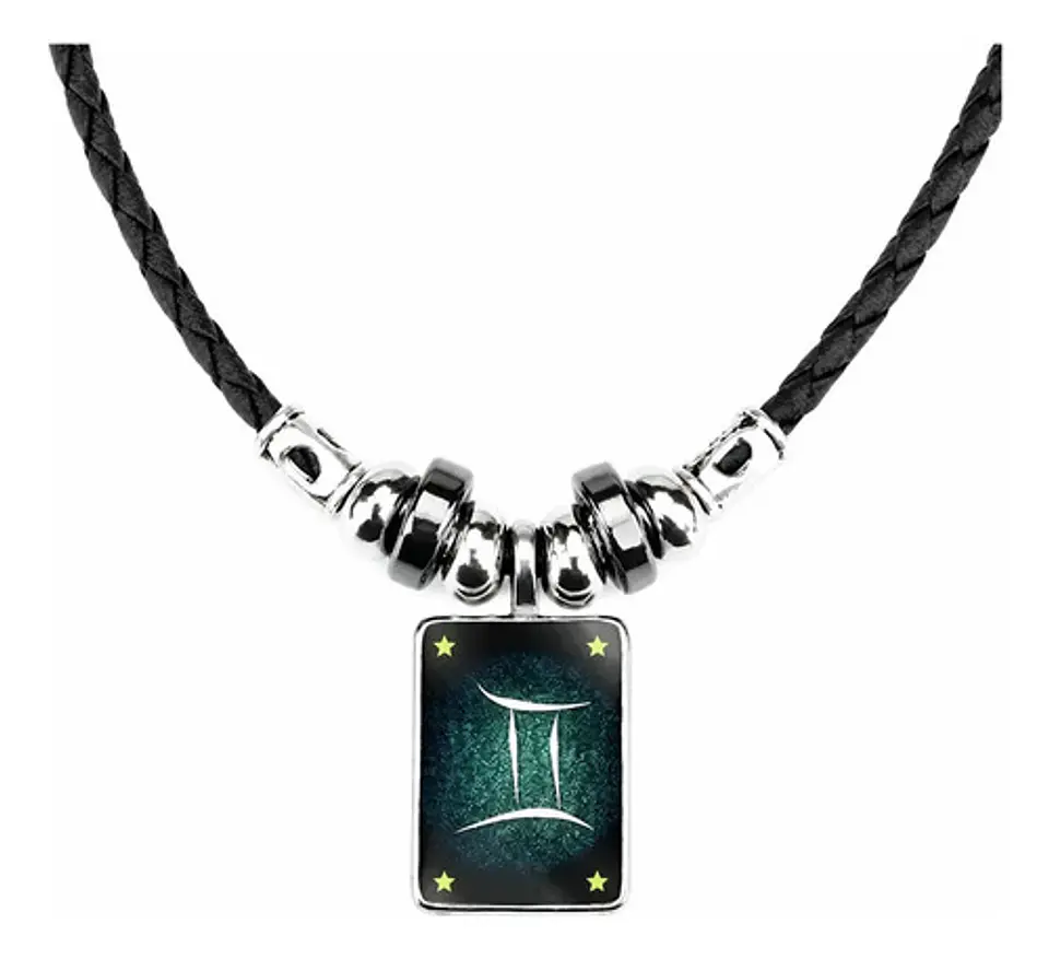 Collar Cuero Signos Zodiacales Brilla En La Oscuridad Hombre 10