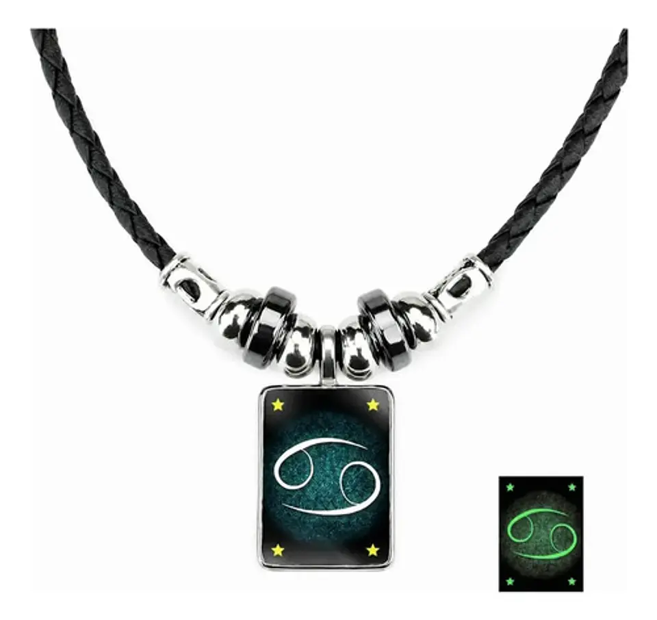 Collar Cuero Signos Zodiacales Brilla En La Oscuridad Hombre 11