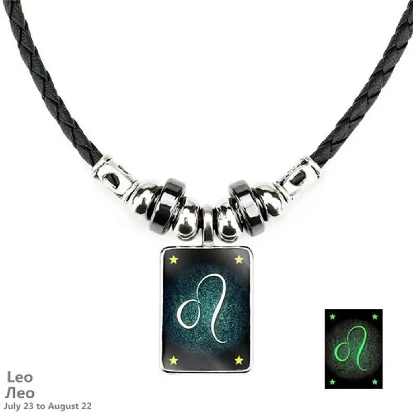 Collar Cuero Signos Zodiacales Brilla En La Oscuridad Hombre 12
