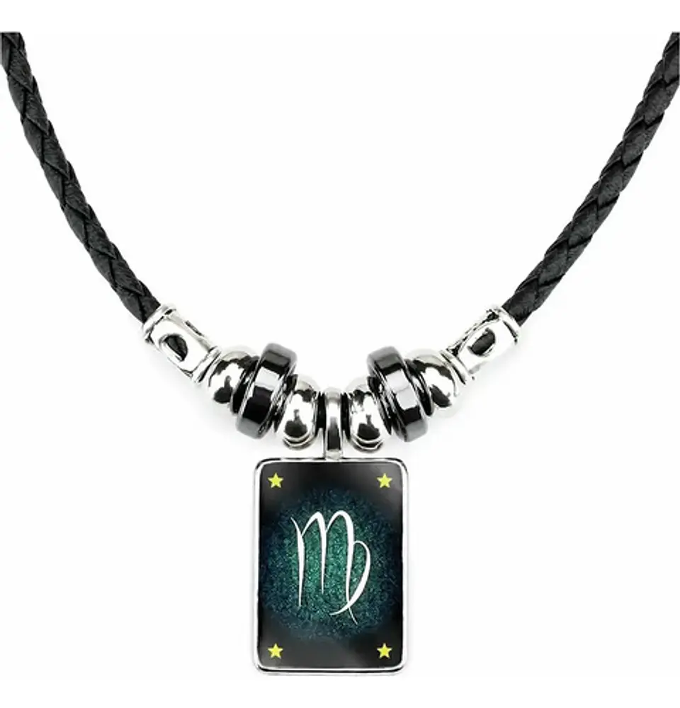 Collar Cuero Signos Zodiacales Brilla En La Oscuridad Hombre 13