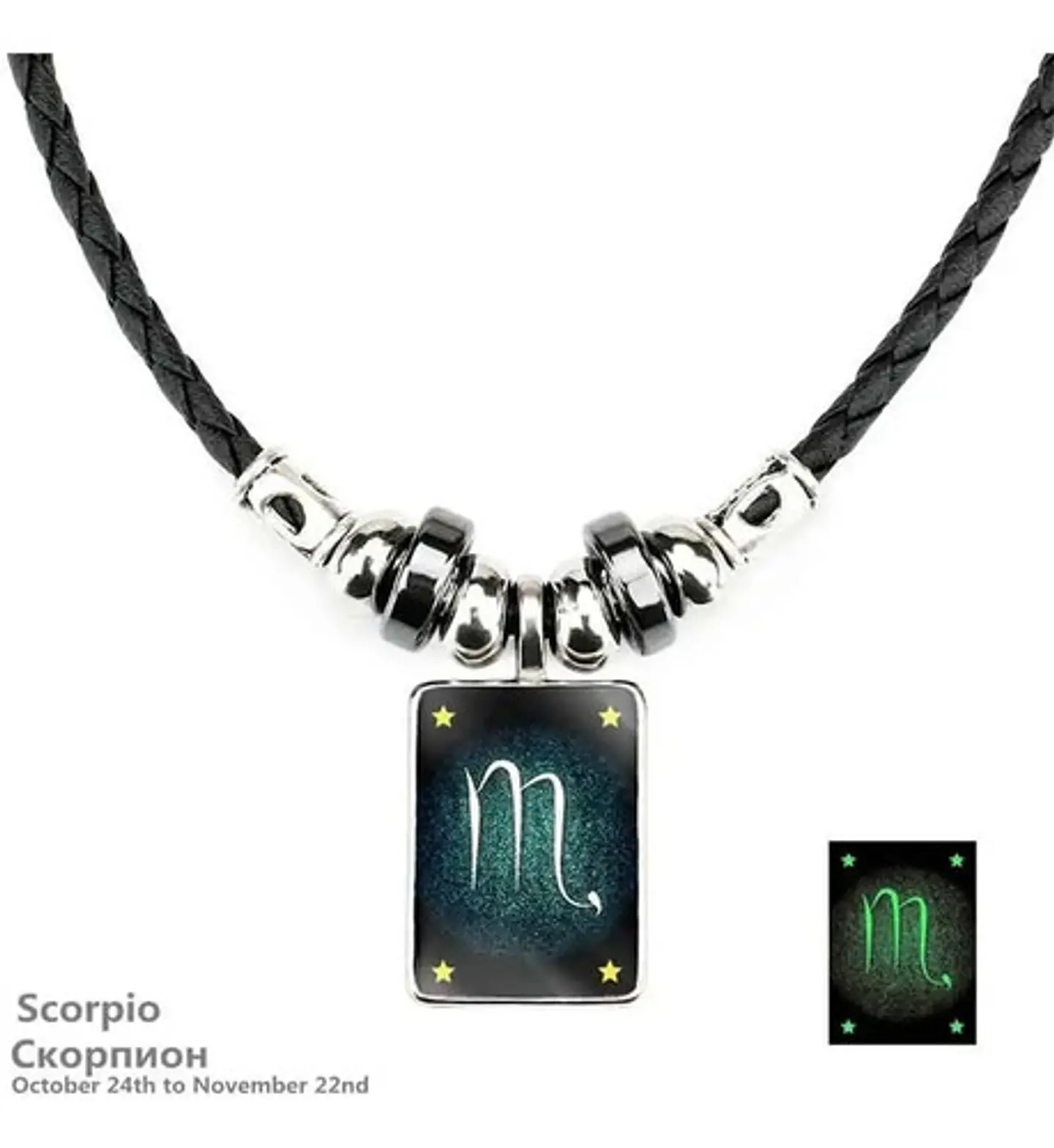 Collar Cuero Signos Zodiacales Brilla En La Oscuridad Hombre 15