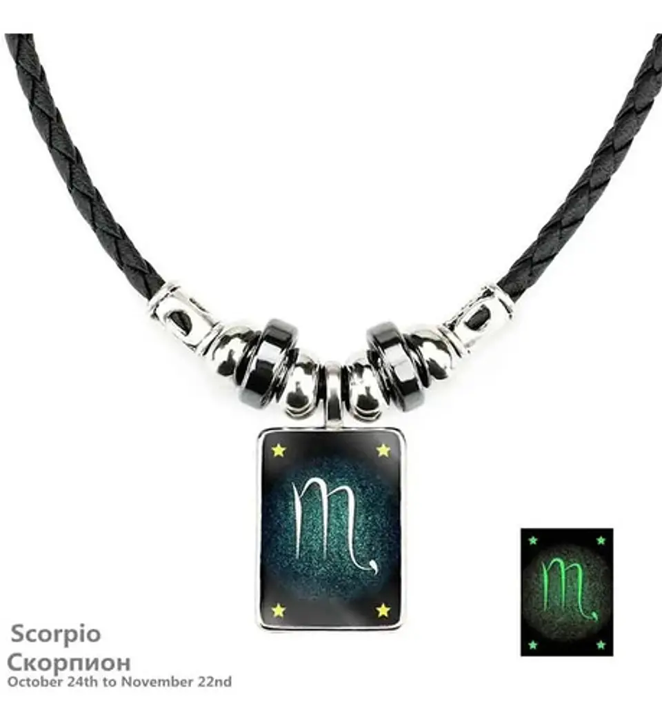 Collar Cuero Signos Zodiacales Brilla En La Oscuridad Hombre 15