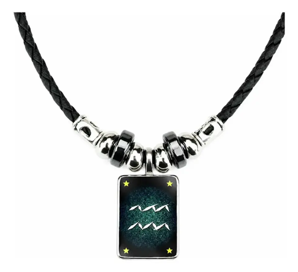Collar Cuero Signos Zodiacales Brilla En La Oscuridad Hombre 18