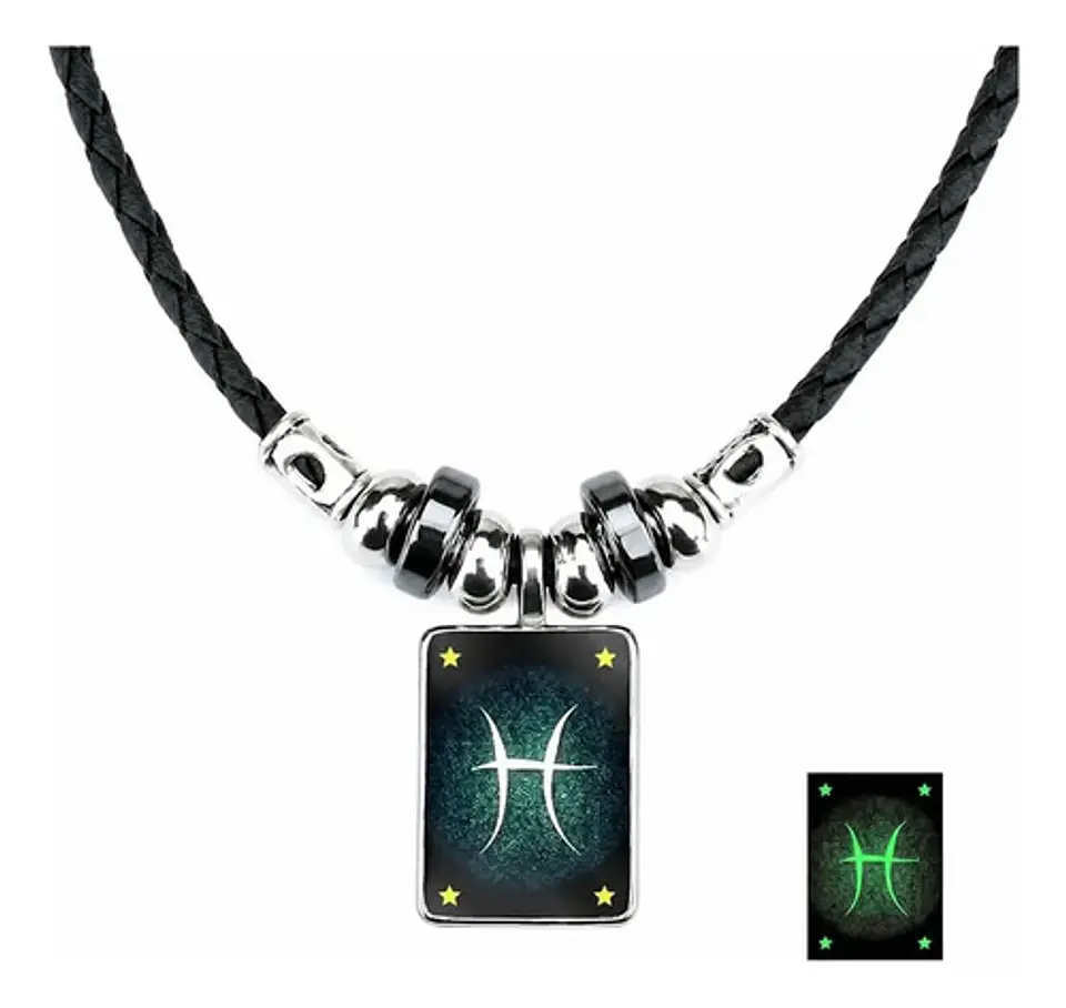 Collar Cuero Signos Zodiacales Brilla En La Oscuridad Hombre 19