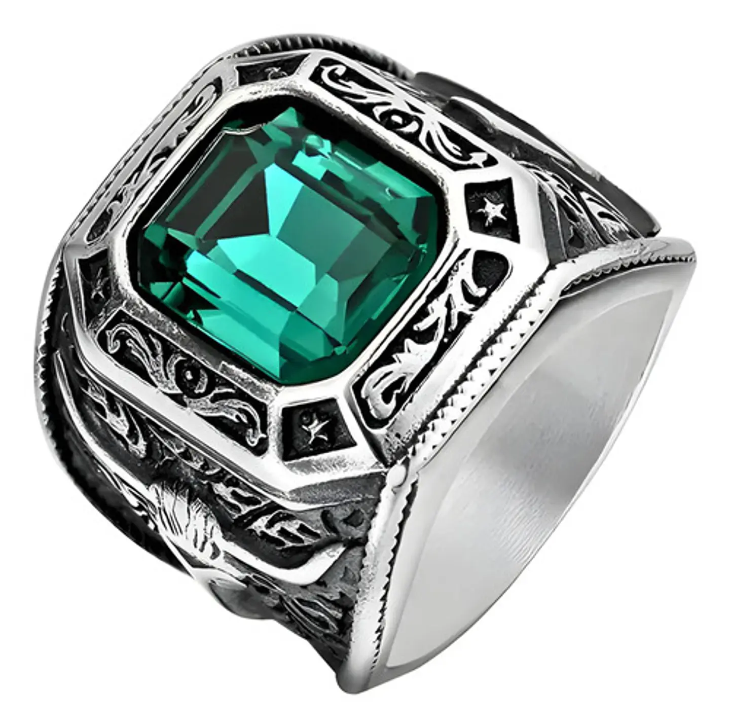 Anillo Ganadero Piedra Color Plata Acero Inoxidable Hombre 1
