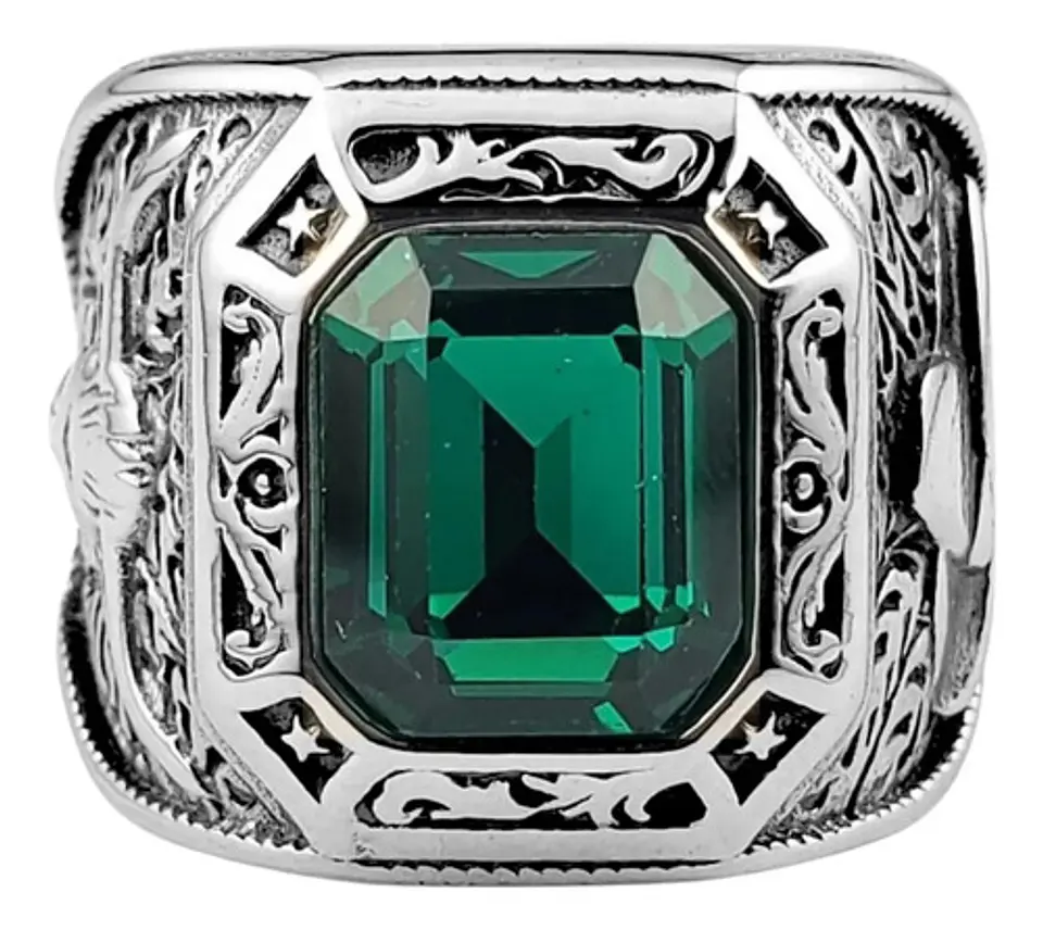 Anillo Ganadero Piedra Color Plata Acero Inoxidable Hombre 2