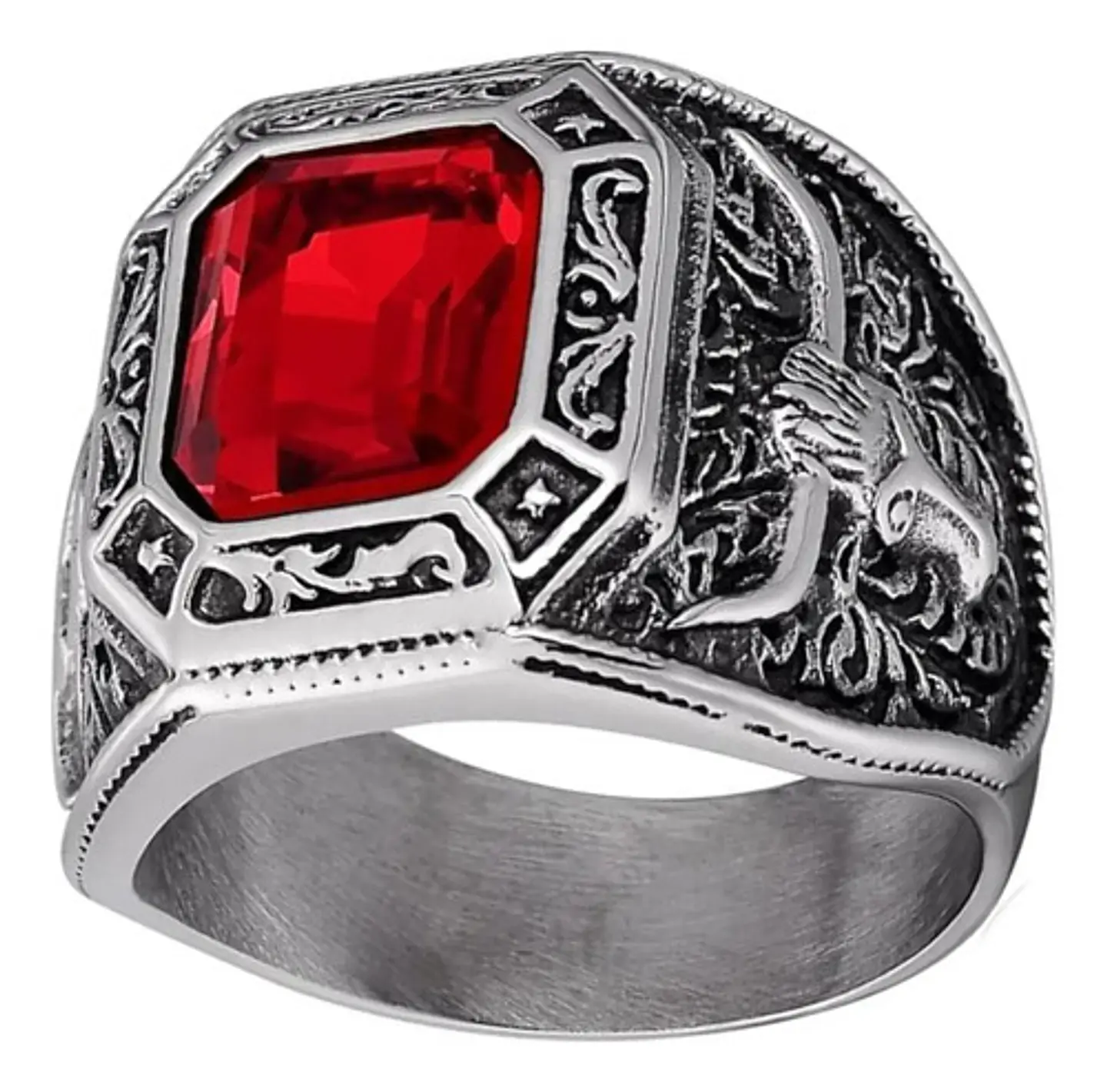 Anillo Ganadero Piedra Color Plata Acero Inoxidable Hombre 10