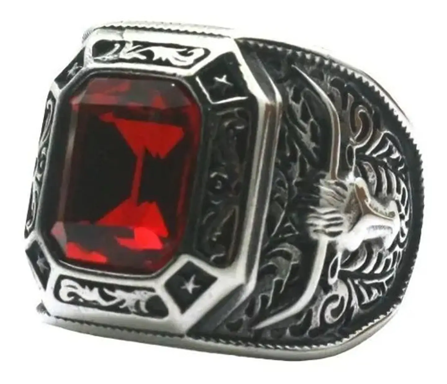 Anillo Ganadero Piedra Color Plata Acero Inoxidable Hombre 12