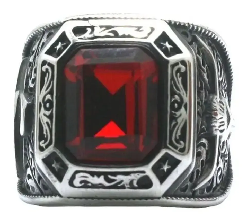 Anillo Ganadero Piedra Color Plata Acero Inoxidable Hombre 13