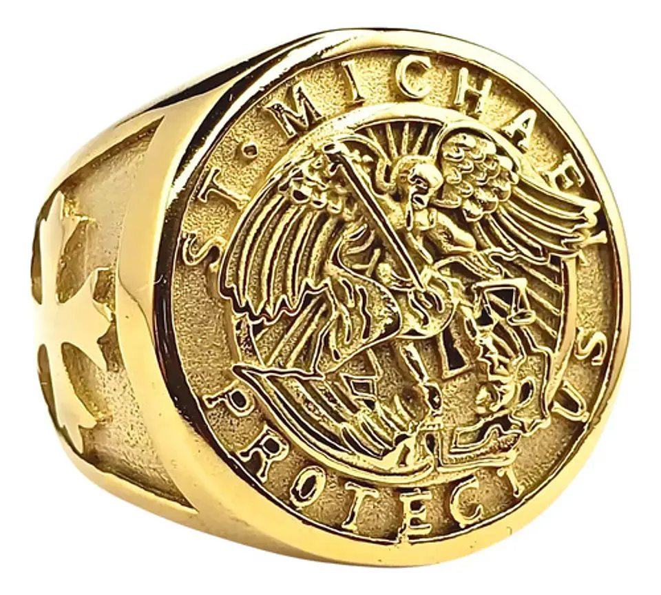 Anillo Saint Michael Miguel Amuleto Acero Inoxidable Hombre 1