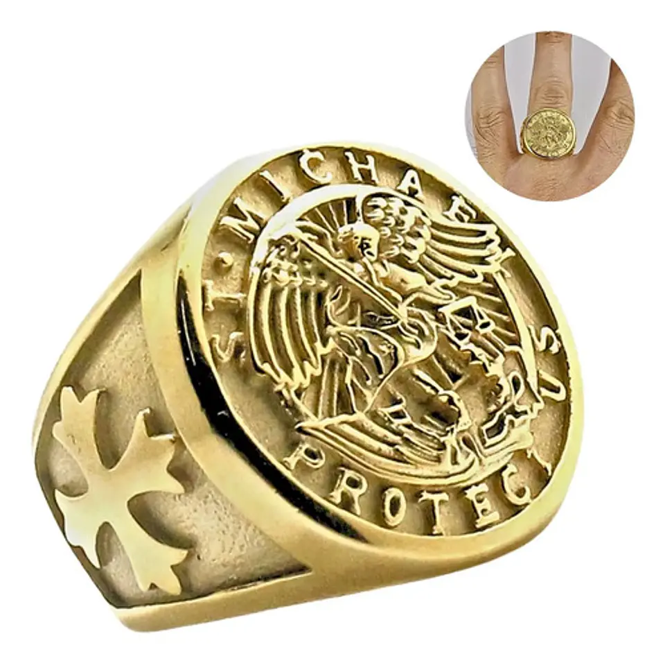 Anillo Saint Michael Miguel Amuleto Acero Inoxidable Hombre 6