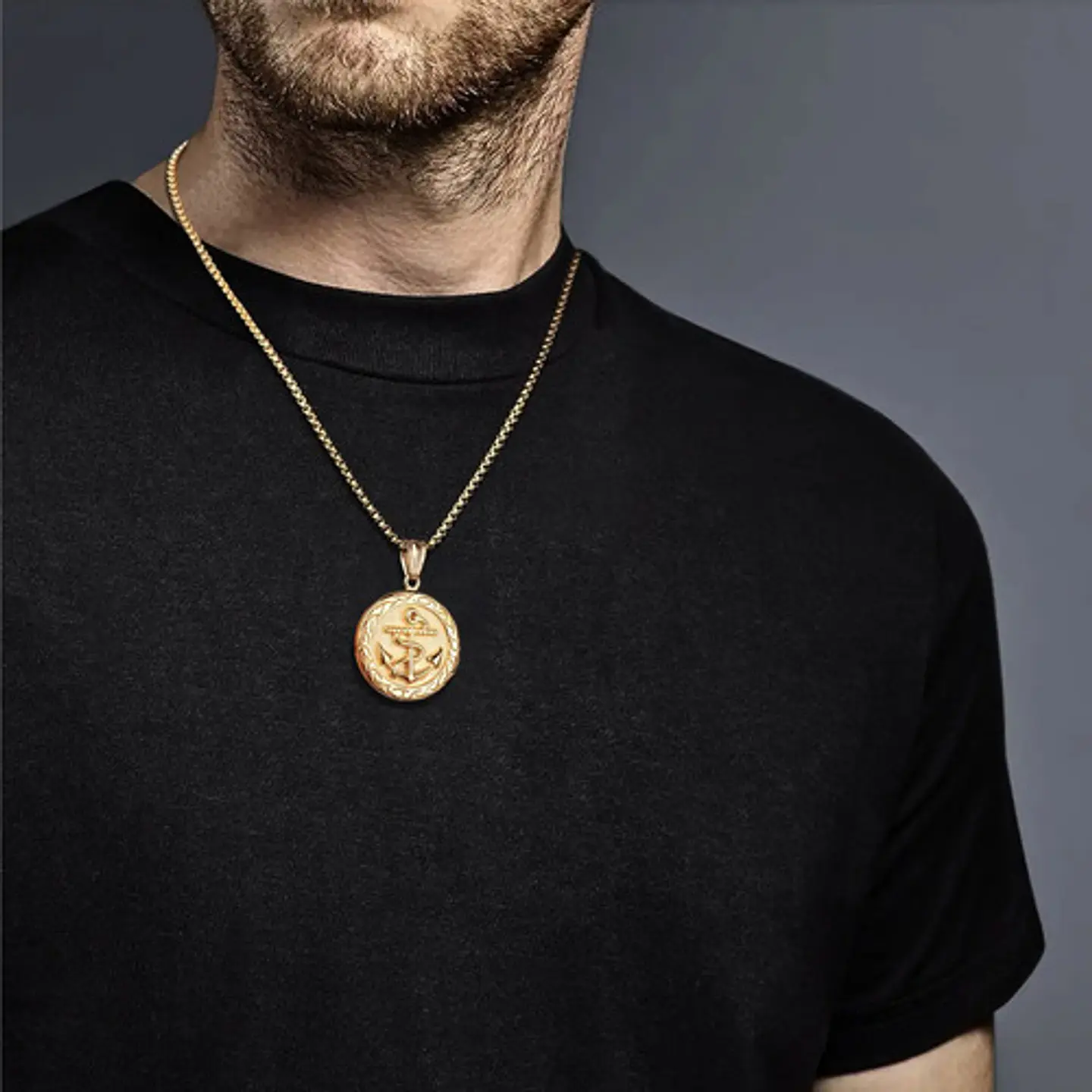 Collar Ancla Militar Marin Color Oro Acero Inoxidable Hombre 6