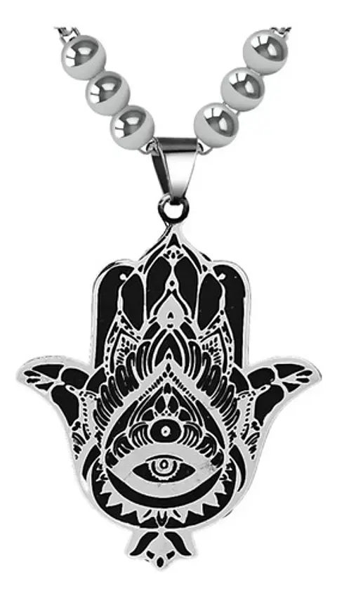 Collar Mano Hamsa Color Plata Acero Inoxidable Hombre Mujer