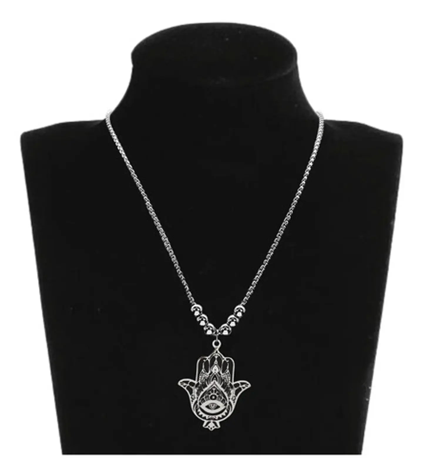 Collar Mano Hamsa Color Plata Acero Inoxidable Hombre Mujer 3