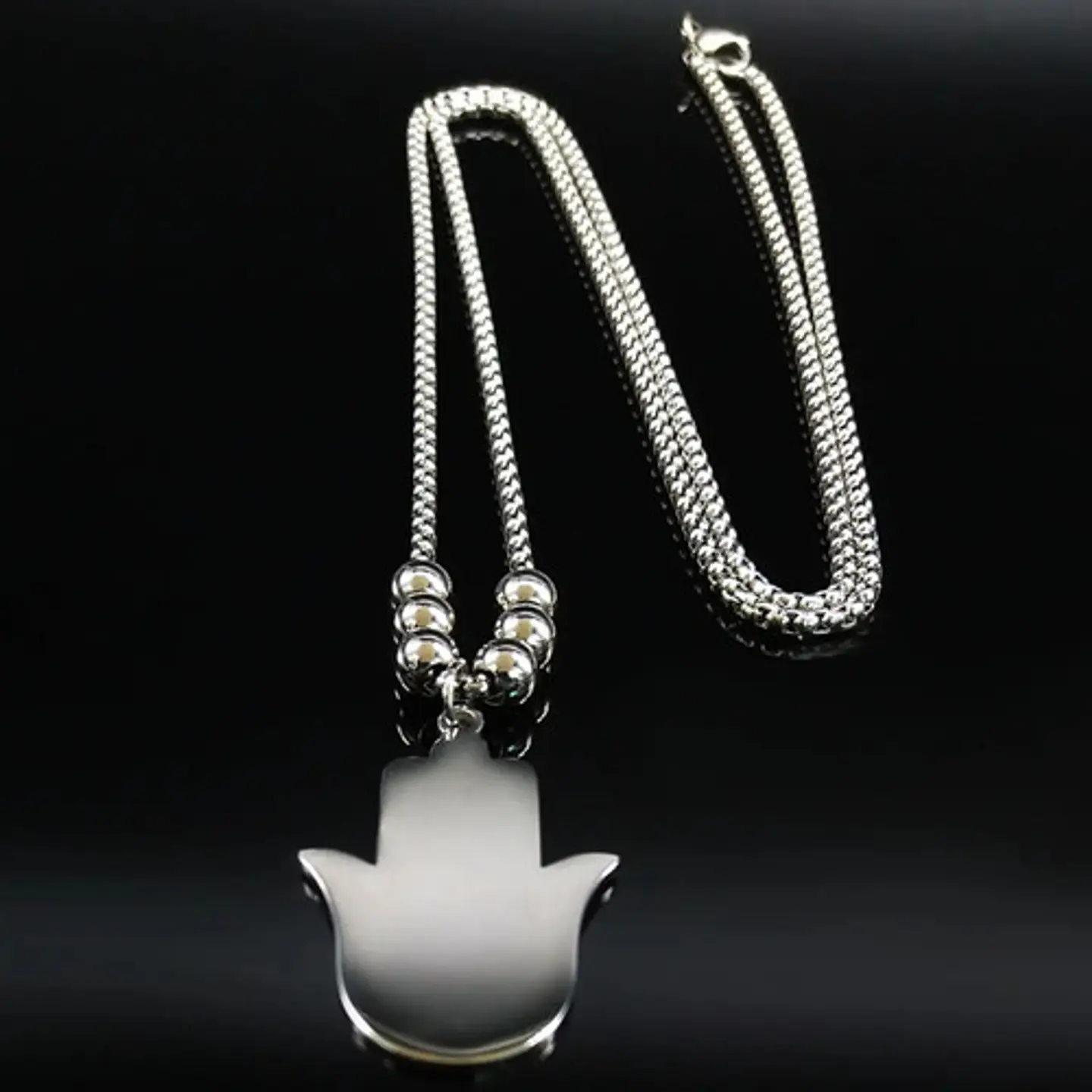 Collar Mano Hamsa Color Plata Acero Inoxidable Hombre Mujer 4