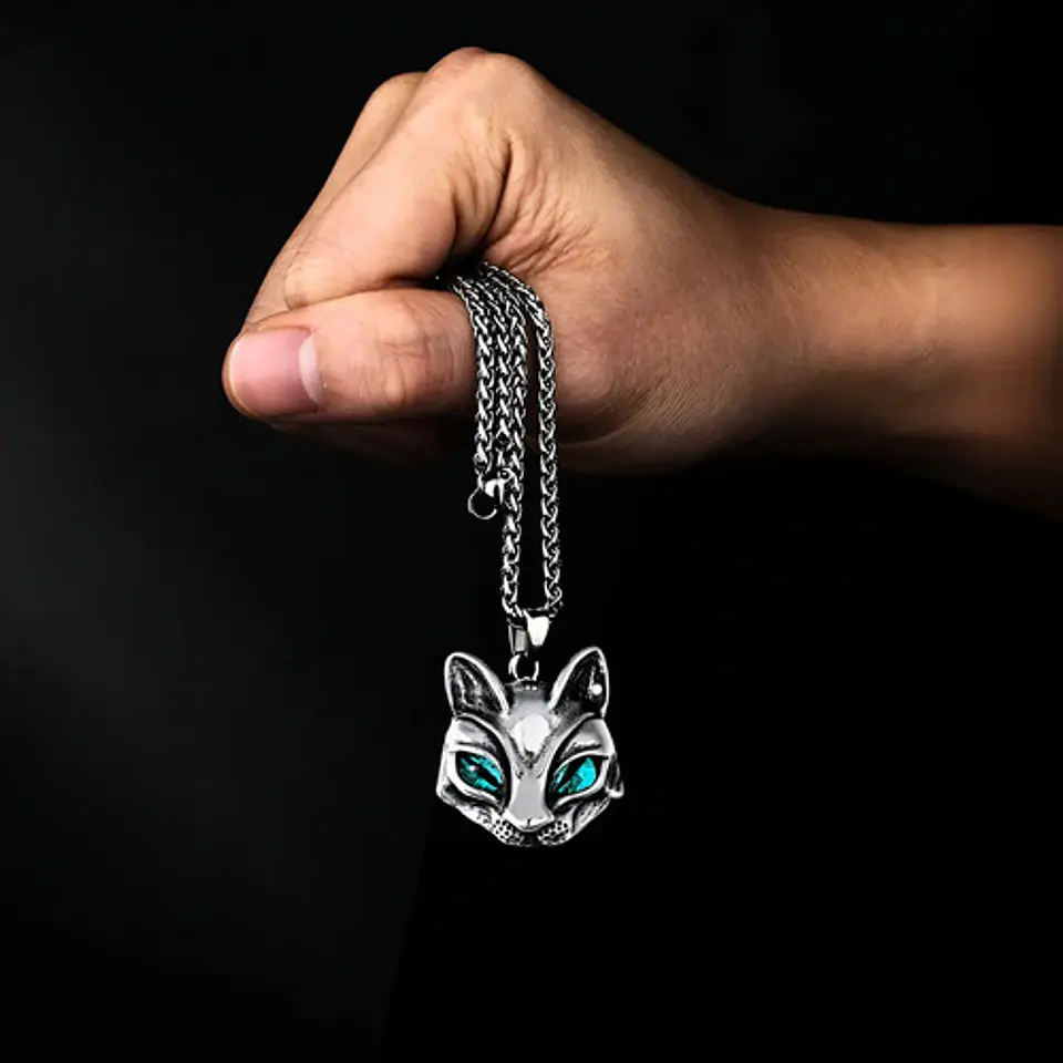 Collar Gato Sphynx Color Plata Acero Inoxidable Hombre Mujer 12