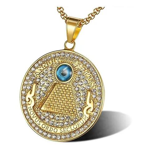 Collar Egipto Ojo Piramide Color Oro Acero Inoxidable Hombre