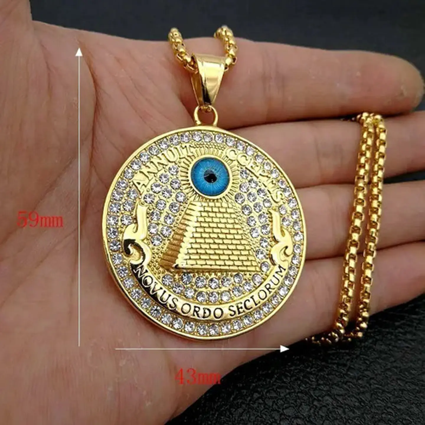 Collar Egipto Ojo Piramide Color Oro Acero Inoxidable Hombre 2