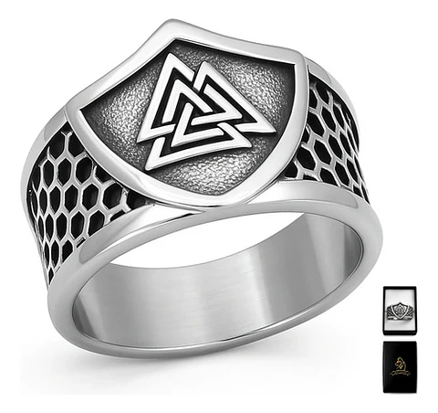Anillo Vikingo Valknut Odin Plateado Acero Inoxidable Hombre