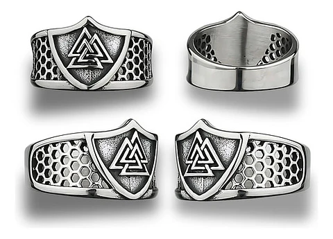 Anillo Vikingo Valknut Odin Plateado Acero Inoxidable Hombre