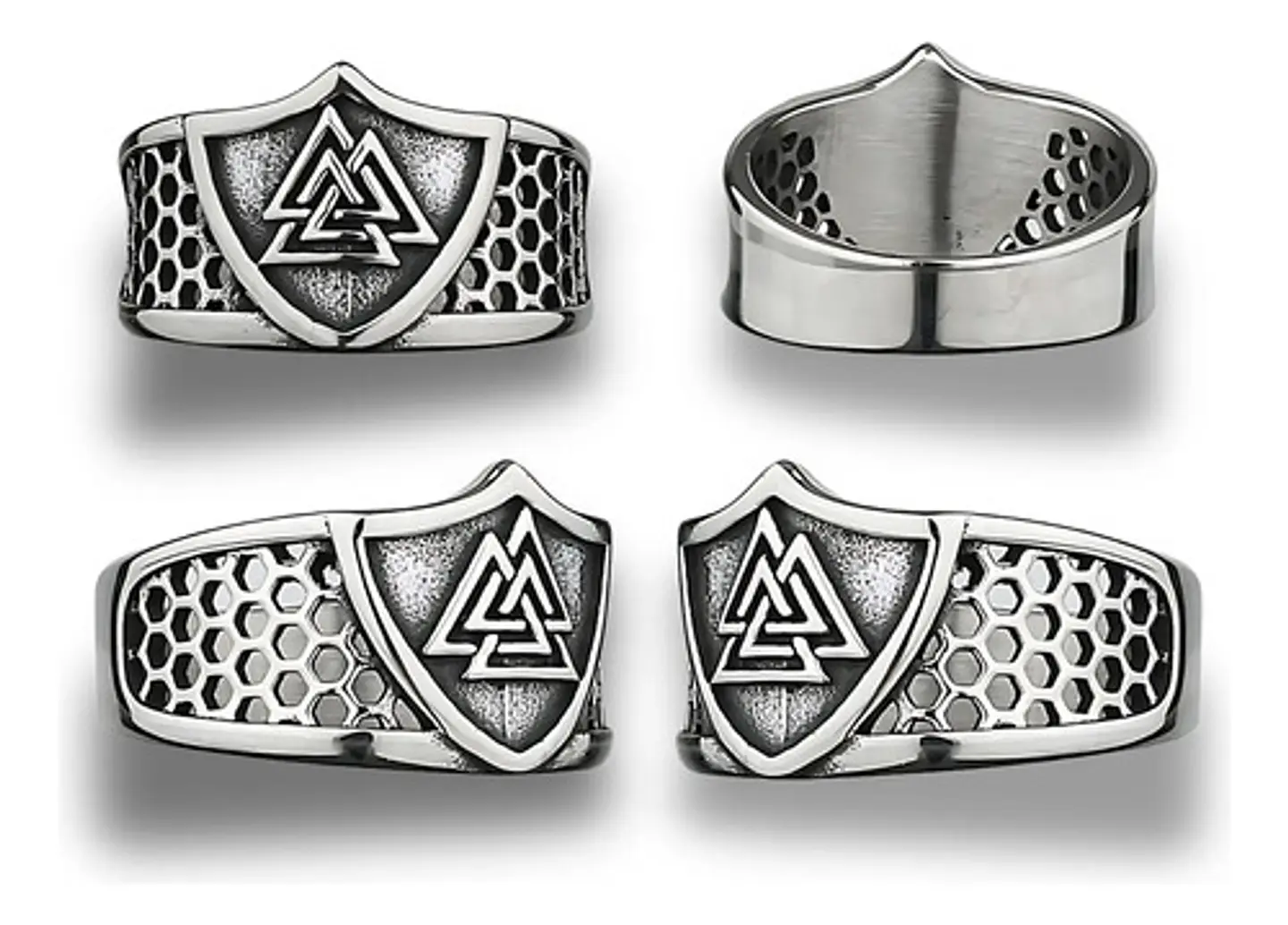 Anillo Vikingo Valknut Odin Plateado Acero Inoxidable Hombre 2
