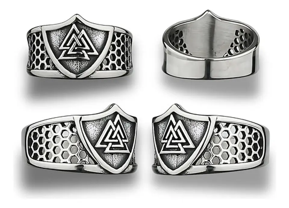 Anillo Vikingo Valknut Odin Plateado Acero Inoxidable Hombre 2
