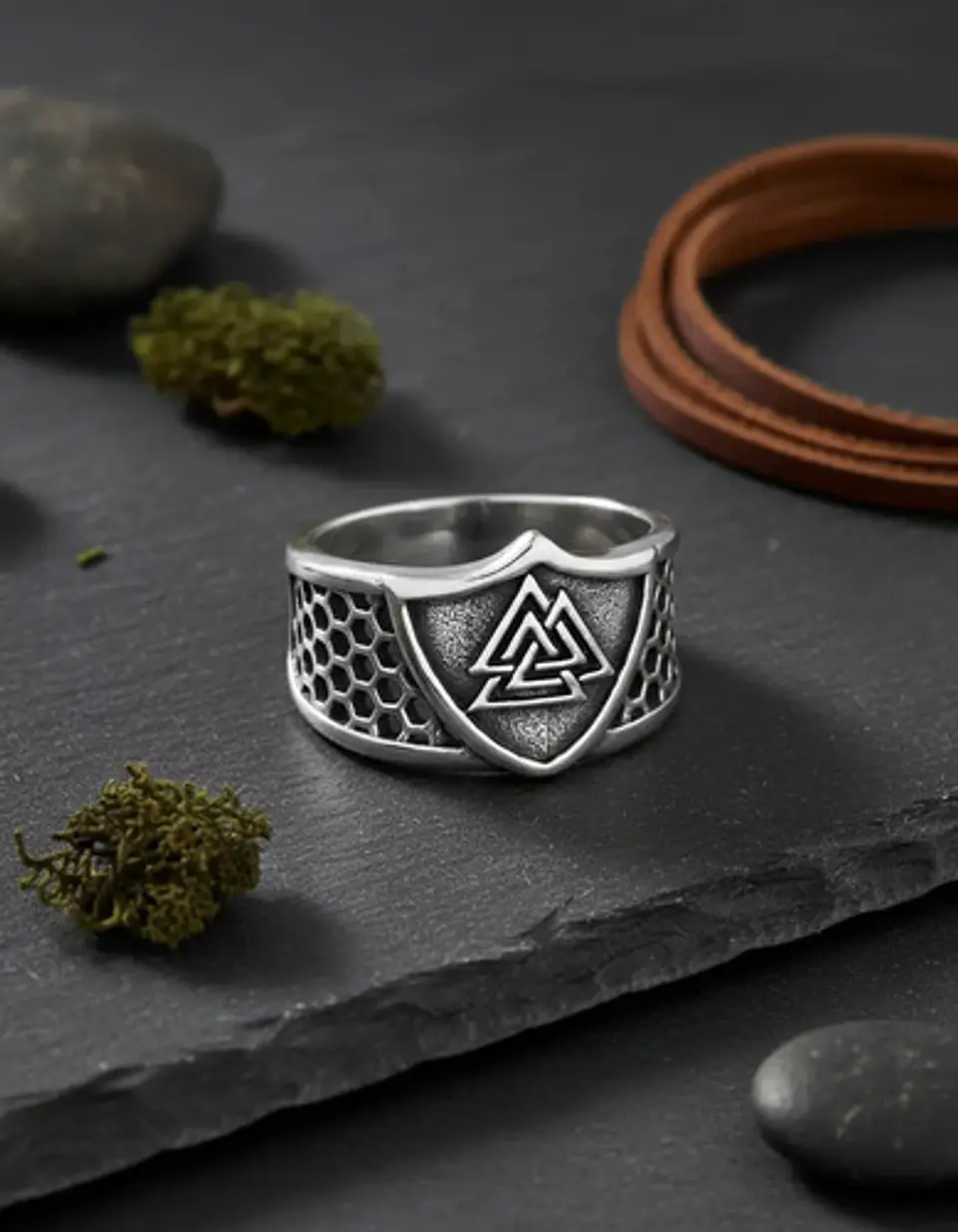 Anillo Vikingo Valknut Odin Plateado Acero Inoxidable Hombre 8