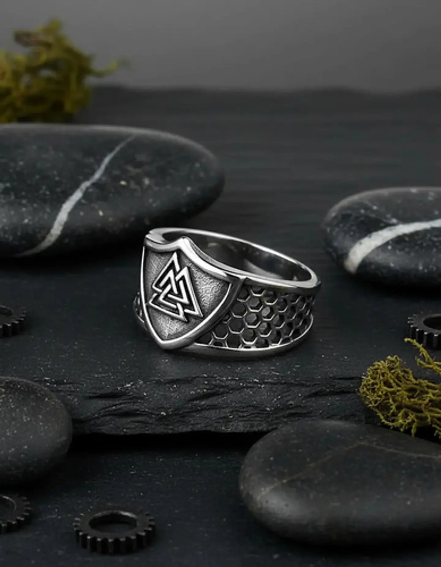 Anillo Vikingo Valknut Odin Plateado Acero Inoxidable Hombre 9