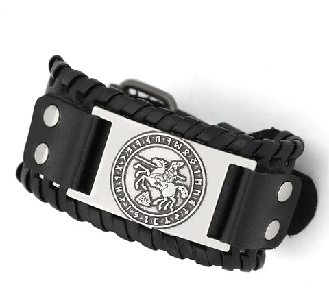 Pulsera Brazalete Cuero Vikingo Caballo Sleipnir Para Hombre