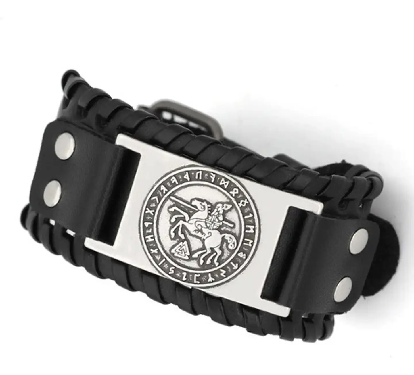Pulsera Brazalete Cuero Vikingo Caballo Sleipnir Para Hombre 1