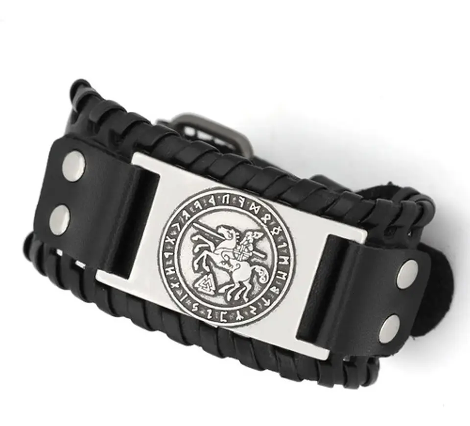 Pulsera Brazalete Cuero Vikingo Caballo Sleipnir Para Hombre 1