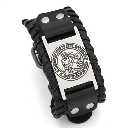 Pulsera Brazalete Cuero Vikingo Caballo Sleipnir Para Hombre