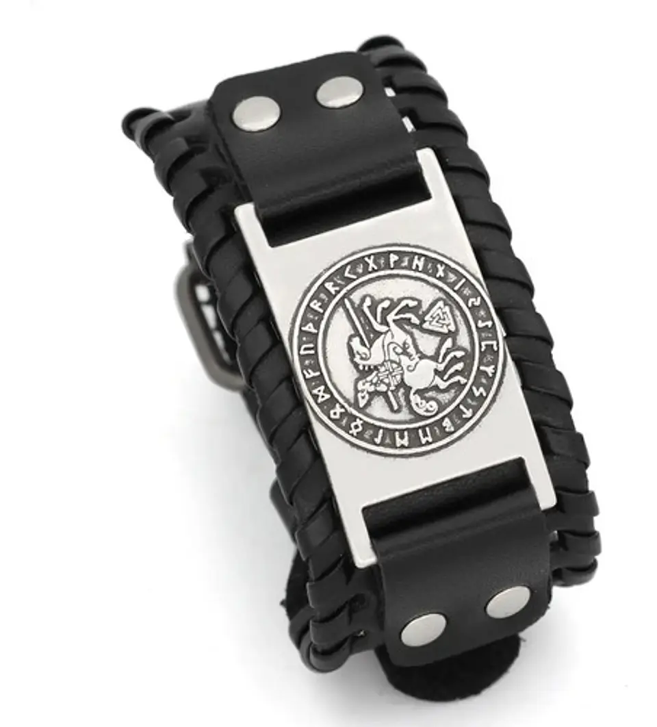 Pulsera Brazalete Cuero Vikingo Caballo Sleipnir Para Hombre 2