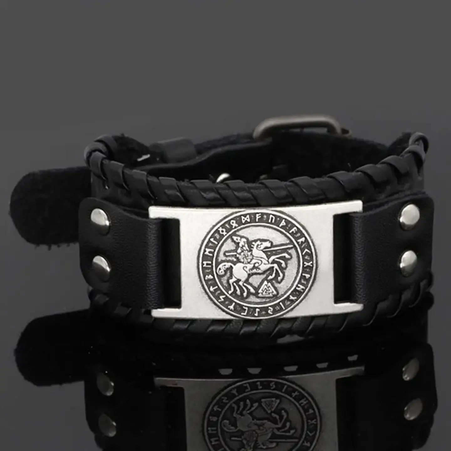 Pulsera Brazalete Cuero Vikingo Caballo Sleipnir Para Hombre 3