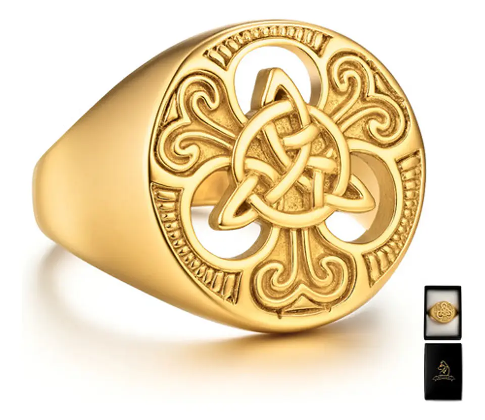 Anillo Nudo Celta Vikingo Color Oro Acero Inoxidable Hombre 1