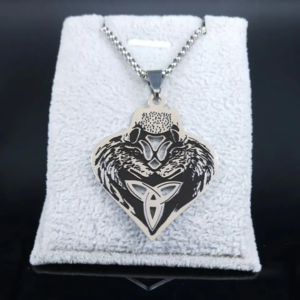 Collar Celta Lobo Color Plata Acero Inoxidable Hombre Mujer 5